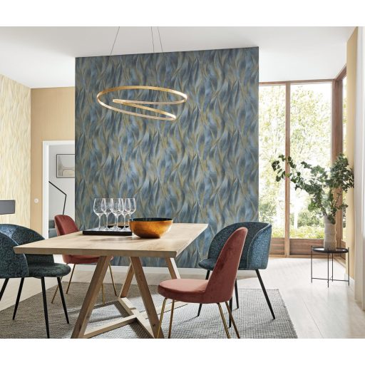 Erismann Fashion for Walls 2 by GMK 10148-44  Natur Design nagyformátumú stilizált levelek fehér kék szürkésbézs bézsarany csillogó hatás tapéta
