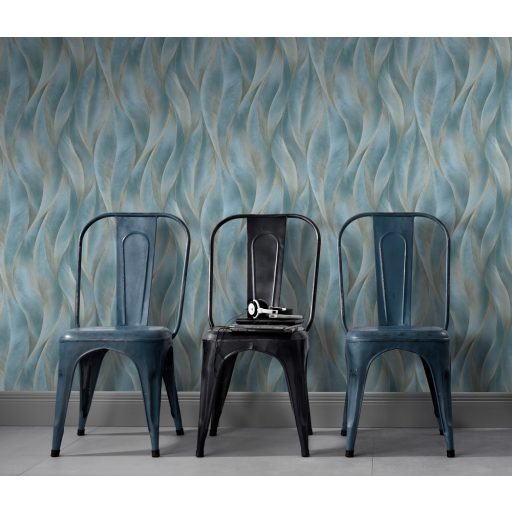 Erismann Fashion for Walls 2 by GMK 10148-44  Natur Design nagyformátumú stilizált levelek fehér kék szürkésbézs bézsarany csillogó hatás tapéta