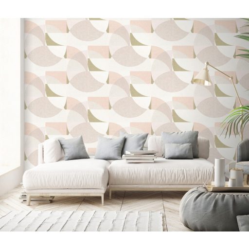 Erismann ELLE Decoration 10150-05 Geometrikus Grafikus nagyformátumú körminta fehér rózsaszín arany tapéta