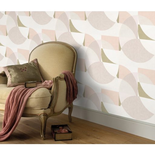 Erismann ELLE Decoration 10150-05 Geometrikus Grafikus nagyformátumú körminta fehér rózsaszín arany tapéta