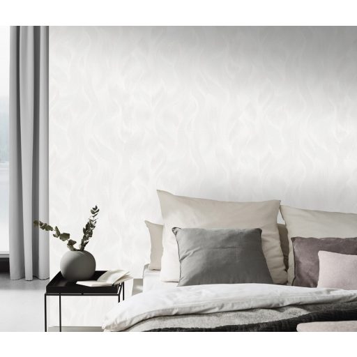 Erismann ELLE Decoration 10151-31 Grafikus Stilizált levelek hullámokba rejtve világosszürke bézs fehér csillogó mintarészletek tapéta