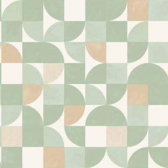   Vidám geometriai minta hangulatos tónusban retro érzettel krémfehér vízzöld bézs és barack tónus tapéta