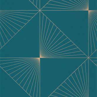   Napsugár ihletésű egyenes és szimmetrikus vonalak garfikai minta zöldeskék arany tapéta