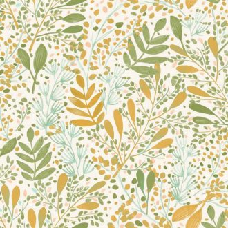   Etalon! A kollekció kedvence! Réti virágok levelek mintája krémfehér zöld és narancs tónus tapéta