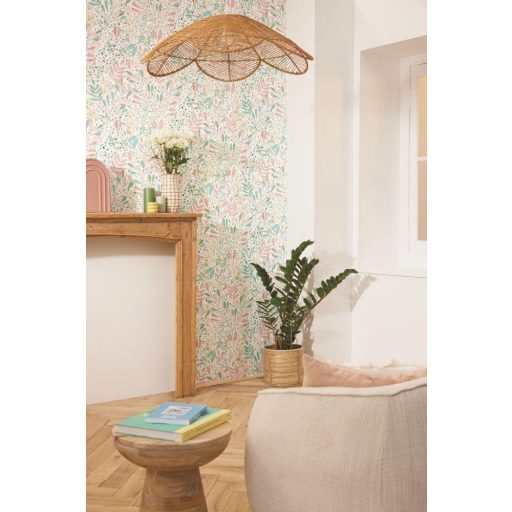 Etalon! A kollekció kedvence! Réti virágok levelek mintája krémfehér zöld kékeszöld és barack/narancs tónus tapéta