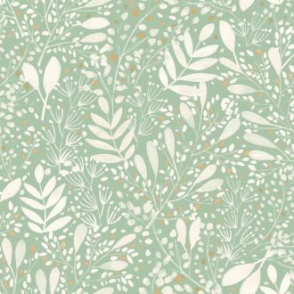   Etalon! A kollekció kedvence! Réti virágok levelek mintája vízzöld krémfehér és arany tónus tapéta