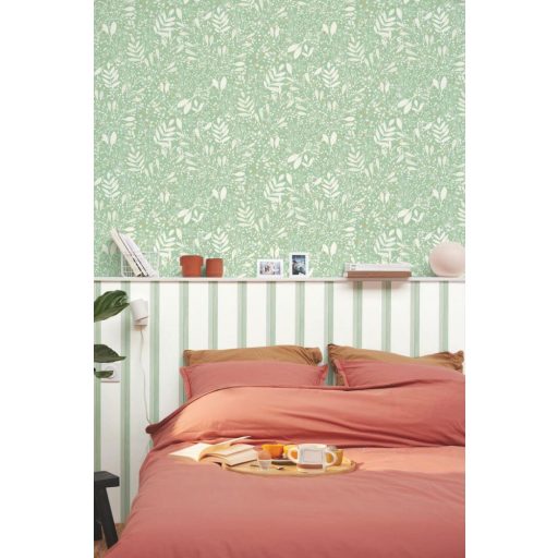 Etalon! A kollekció kedvence! Réti virágok levelek mintája vízzöld krémfehér és arany tónus tapéta