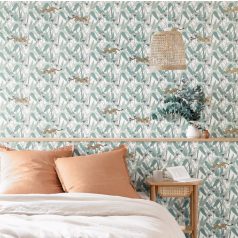   Caselio The Place to Be(d) 101770000 FANTASY WORLD Natur Organikus minta leopárdokkal fehér mandula és mentazöld fekete aranybarna tapéta