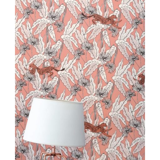 Caselio The Place to Be(d) 101774001 FANTASY WORLD Natur Organikus minta leopárdokkal barack fehér fekete aranybarna/rézszín tapéta