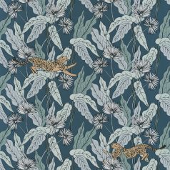   Caselio The Place to Be(d) 101776022  FANTASY WORLD Natur Organikus minta leopárdokkal petrolkék fehér fekete aranybarna tapéta