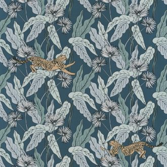   Caselio The Place to Be(d) 101776022  FANTASY WORLD Natur Organikus minta leopárdokkal petrolkék fehér fekete aranybarna tapéta