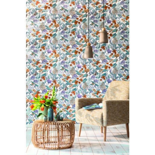 Caselio Flower Power 101855060  MAY Csodás virágdekor hónapról hónapra Május Réti füvek virágok fehér kék narancs lila tapéta