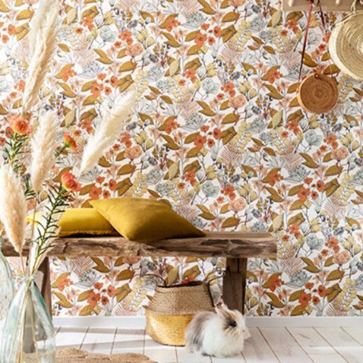 Caselio Flower Power 101857241 MAY Csodás virágdekor hónapról hónapra Május Réti füvek virágok fehér szürke fekete okker narancs tapéta