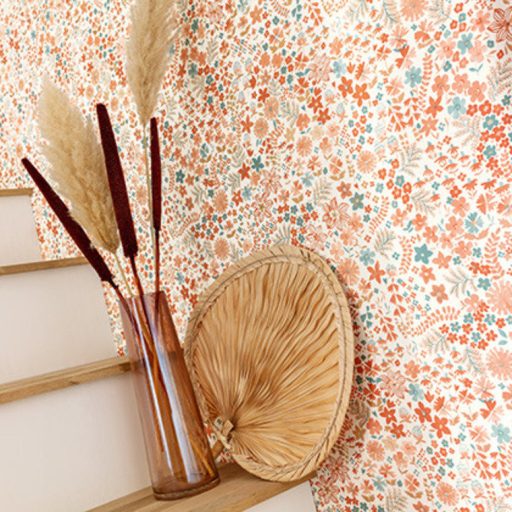 Caselio Flower Power 101863073 JUNE Csodás virágdekor hónapról hónapra Június elbűvölő angol kert fehér zöld korall aranybarna tapéta