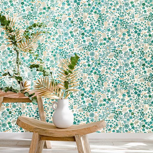 Caselio Flower Power 101867126 JUNE Csodás virágdekor hónapról hónapra Június elbűvölő angol kert fehér zöld smaragd arany tapéta