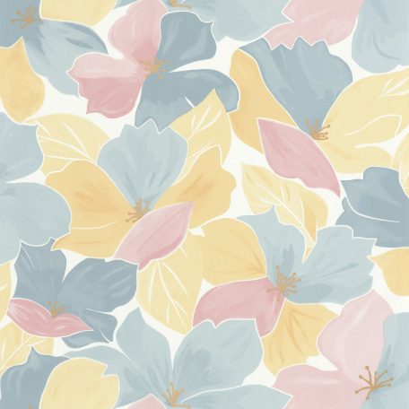Caselio Flower Power 101886042 AUGUST  Csodás virágdekor hónapról hónapra Augusztus Virágoázis fehér kék rózsaszín arany tapéta