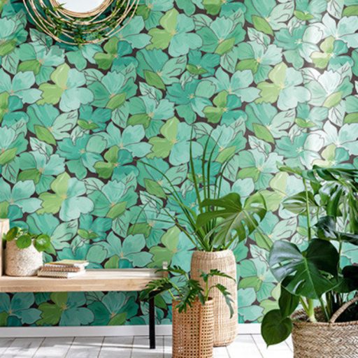 Caselio Flower Power 101887124  AUGUST  Csodás virágdekor hónapról hónapra Augusztus Virágoázis fekete zöldeskék smaragd arany tapéta