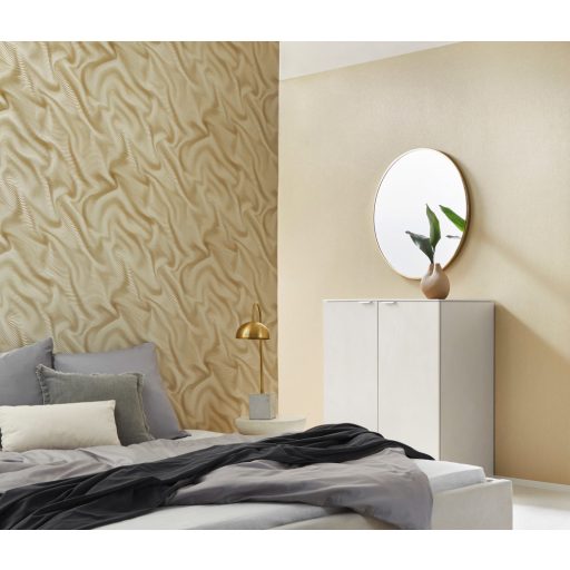 Erismann ELLE Decoration 2, 10195-02 Grafikus Absztrakt expresszív 3D hullámminta bézs arany fényes mintarajzolat tapéta