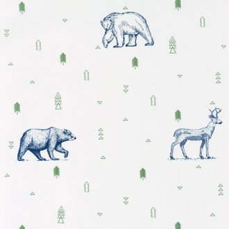   Caselio Our Planet 101987403 GRIZZLY BEARS Gyerekszobai Grizzlyk és szarvasok fehér khakizöld éjkék tapéta