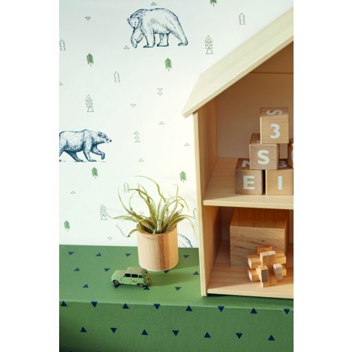 Caselio Our Planet 101987403 GRIZZLY BEARS Gyerekszobai Grizzlyk és szarvasok fehér khakizöld éjkék tapéta