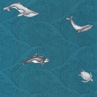   Caselio Our Planet 102016608 UNDER THE SEA Gyerekszobai Bálnák teknősök tengerkék szürke fehér fekete tapéta