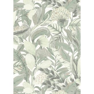   Erismann ELLE Decoration 2, 10202-07 Natur Botanikus nagyformátumú levélminta krémfehér bézs zöld fényes mintarészletek tapéta