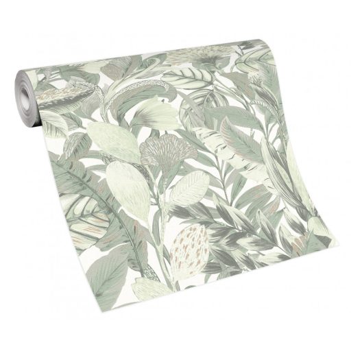 Erismann ELLE Decoration 2, 10202-07 Natur Botanikus nagyformátumú levélminta krémfehér bézs zöld fényes mintarészletek tapéta