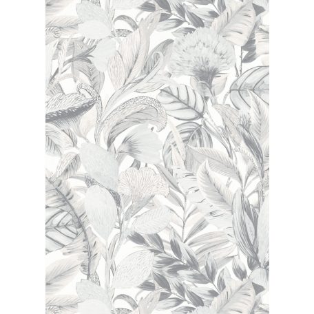 Erismann ELLE Decoration 2, 10202-10 Natur Botanikus nagyformátumú levélminta fehér krém szürke ezüst fényes mintarészletek tapéta