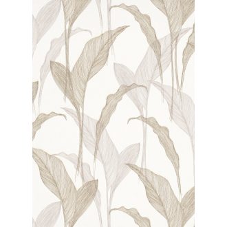   Erismann ELLE Decoration 2, 10207-02 Natur Botanikus Grafikus finoman erezett levélminta krém bézs bézsarany fényes mintarajzolat tapéta