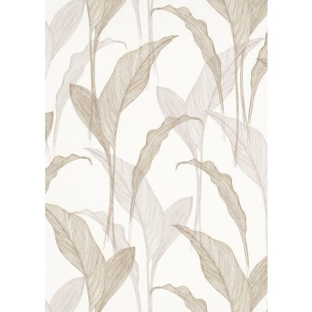 Erismann ELLE Decoration 2, 10207-02 Natur Botanikus Grafikus finoman erezett levélminta krém bézs bézsarany fényes mintarajzolat tapéta