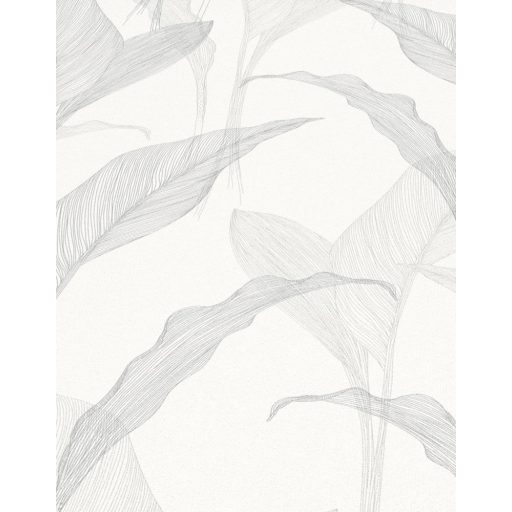 Erismann ELLE Decoration 2, 10207-31 Natur Botanikus Grafikus finoman erezett levélminta fehér krém szürke ezüst fényes mintarajzolat tapéta