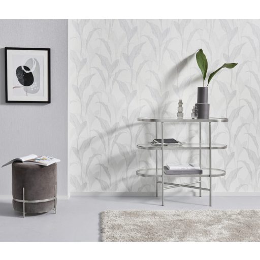 Erismann ELLE Decoration 2, 10207-31 Natur Botanikus Grafikus finoman erezett levélminta fehér krém szürke ezüst fényes mintarajzolat tapéta