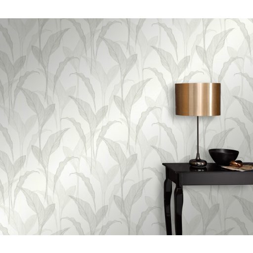 Erismann ELLE Decoration 2, 10207-31 Natur Botanikus Grafikus finoman erezett levélminta fehér krém szürke ezüst fényes mintarajzolat tapéta