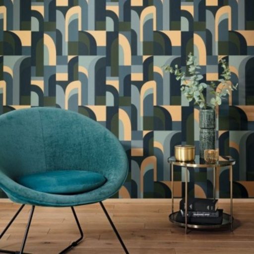 Caselio Labyrinth 102086072  DOORS Geometrikus fantáziadús "labirintus" minta kék khaki zöld arany tapéta