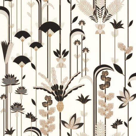 Caselio Labyrinth 102090020 EPHEMERAL Natur Tiszavirág stilizált levelek "útvesztőjében" krémfehér bézs arany fekete tapéta