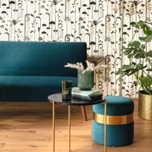 Caselio Labyrinth 102090020 EPHEMERAL Natur Tiszavirág stilizált levelek "útvesztőjében" krémfehér bézs arany fekete tapéta