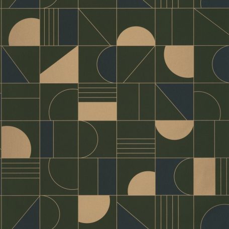 Caselio Labyrinth 102106179  PUZZLE Geometrikus minden elemet a helyére sötétkék khaki zöld arany tapéta
