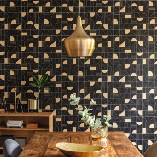 Caselio Labyrinth 102109025  PUZZLE Geometrikus minden elemet a helyére fekete antracit arany tapéta