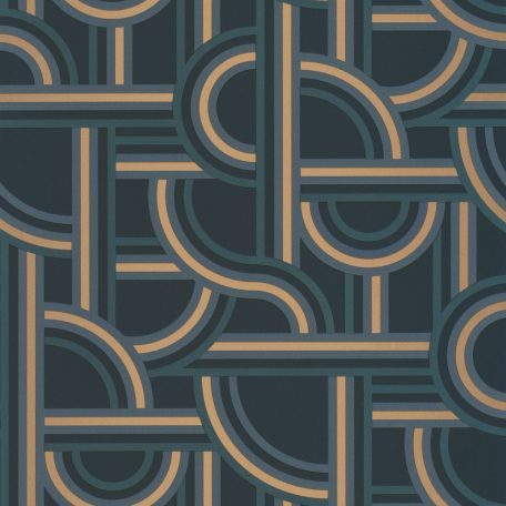 Caselio Labyrinth 102126021 IMPASS Geometrikus Mindenhova és sehova! zsákutcábó torkolló grafikus utak kék petrol arany tapéta