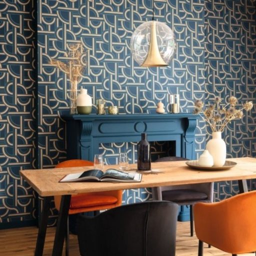 Caselio Labyrinth 102126021 IMPASS Geometrikus Mindenhova és sehova! zsákutcábó torkolló grafikus utak kék petrol arany tapéta