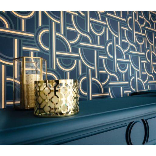 Caselio Labyrinth 102126021 IMPASS Geometrikus Mindenhova és sehova! zsákutcábó torkolló grafikus utak kék petrol arany tapéta