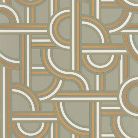 Caselio Labyrinth 102127022  IMPASS Geometrikus Mindenhova és sehova! zsákutcábó torkolló grafikus utak mandulazöld zöld fehér arany tapéta
