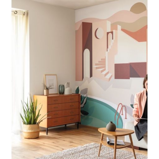 Caselio Labyrinth 102144044 ARCHWAYS Etno Mediterrán házak szépiában krém barna szines digitális falpanel