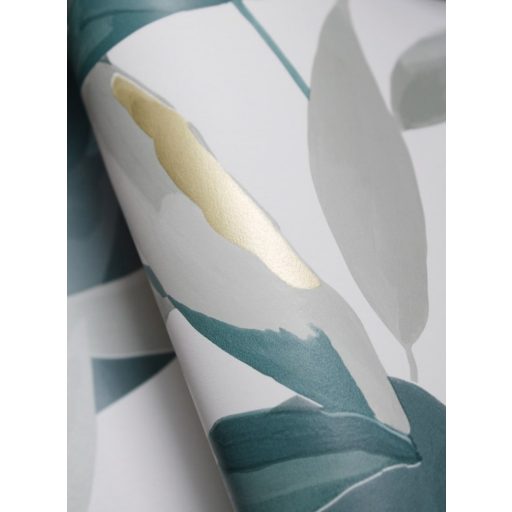 Természetes fali freskó - botanikus design fehér mentazöld arany tapéta