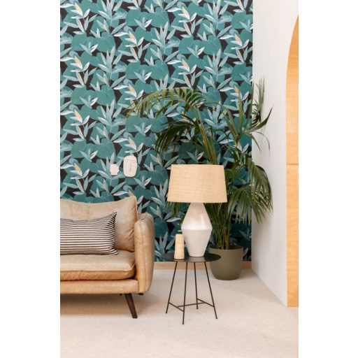 Természetes fali freskó - botanikus design fekete smaragdzöld fehér arany tapéta