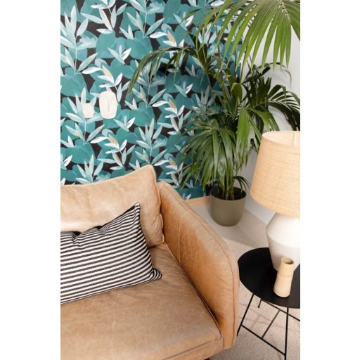 Természetes fali freskó - botanikus design fekete smaragdzöld fehér arany tapéta