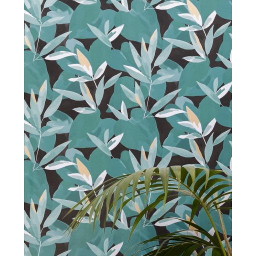 Természetes fali freskó - botanikus design fekete smaragdzöld fehér arany tapéta