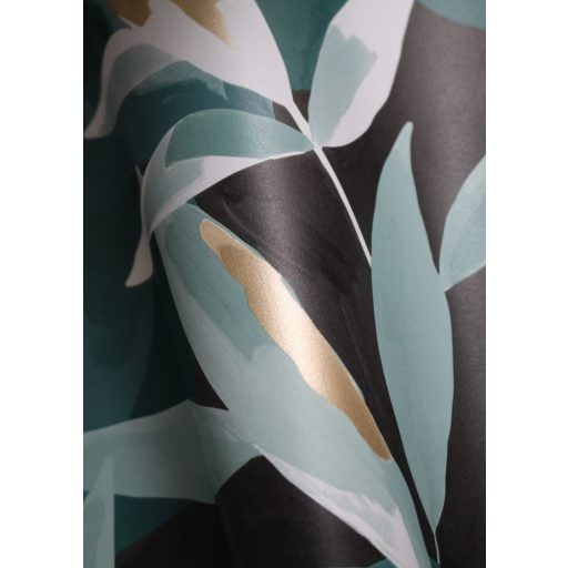 Természetes fali freskó - botanikus design fekete smaragdzöld fehér arany tapéta