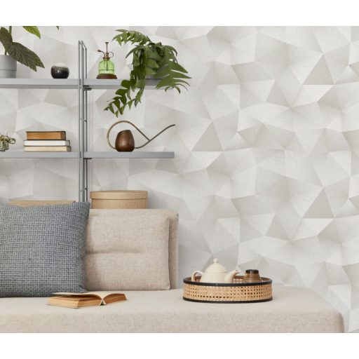 Erismann Fashion for Walls 3, 10216-31 DIAMOND Design háromdimenziós geometriai minta fehér világosszürke árnyalatok ezüst tapéta
