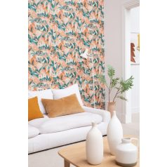   Fény és perspektíva lenyűgöző játéka - expresszionista növényi megjelenítés krém/bézs terrakotta rózsaszín zöld arany tapéta